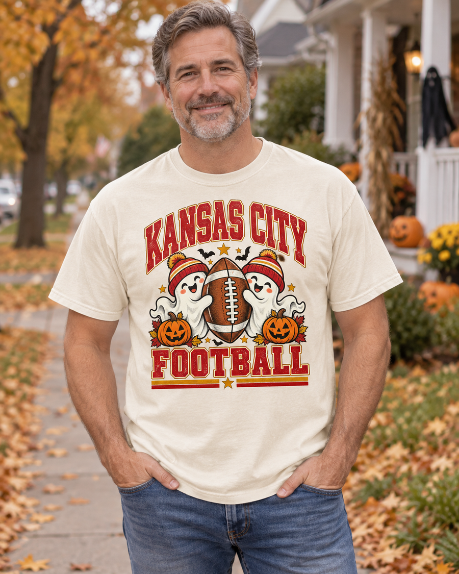 Kansas City Ghost Football Halloween hanging tee mockup