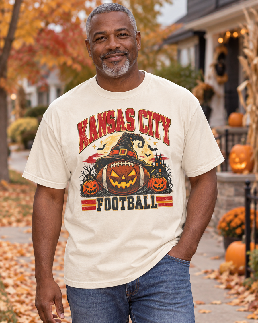 Kansas City Witchy Football hanging tee mockup