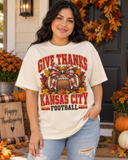 Give Thanks Kansas City Football Bow premium T shirt model mockup