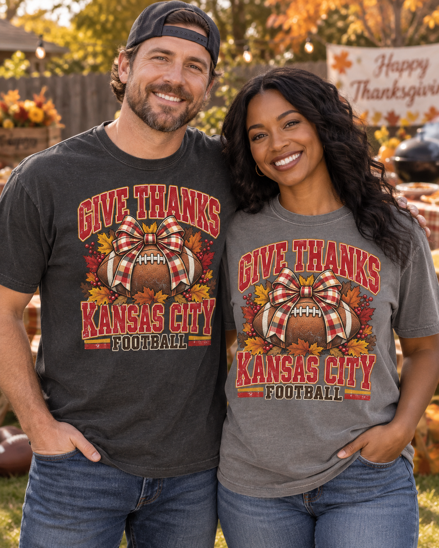 Give Thanks Kansas City Football Bow couple mockup