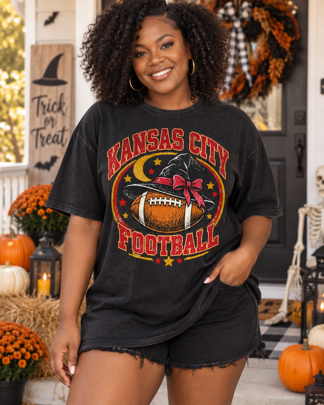 Kansas City Football Harvest Wreath premium T shirt model mockup